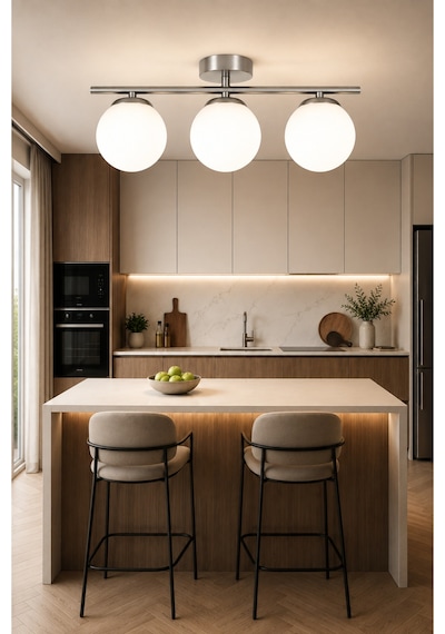 Nika Modern Salon - Mutfak - Yatak Odası Gri Renk Beyaz Cam Modern 3 Lü Avize Gri Beyaz3 Gri Beyaz3