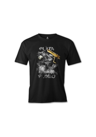 Narcos  Plata O Plomo Baskılı Siyah Erkek Tshirt 001