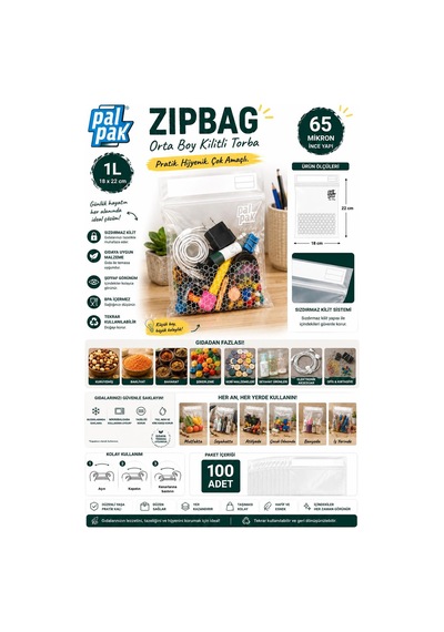 Zip Bag Kilitli Ve Çok Amaçlı Buzdolabı Poşeti 20 Adet 18x22 Cm