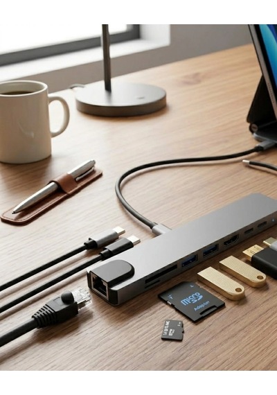 Znv Zenvia Mey İthalat Type C Çoklu Port Hub 8 Port Usb Hdmı Sd Kart Ethernet Adaptör Znv2025 Cmn