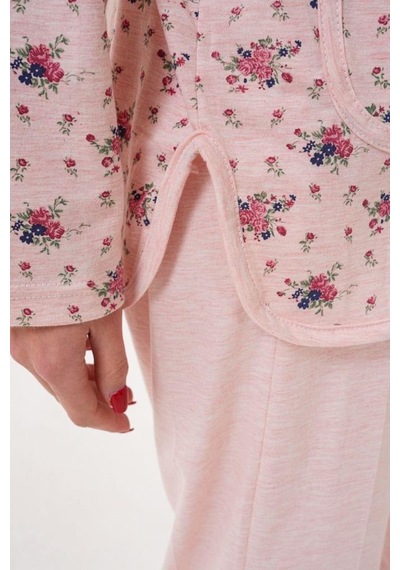 Mecit Pijama Mecit 6315 Pudra Kadın Boydan Düğmeli Büyük Beden Pijama Takımı Pudra