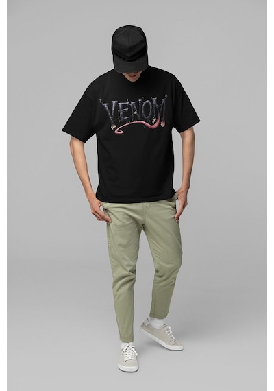 Tasarım Venom Baskılı Unisex Oversize Tişört Siyah