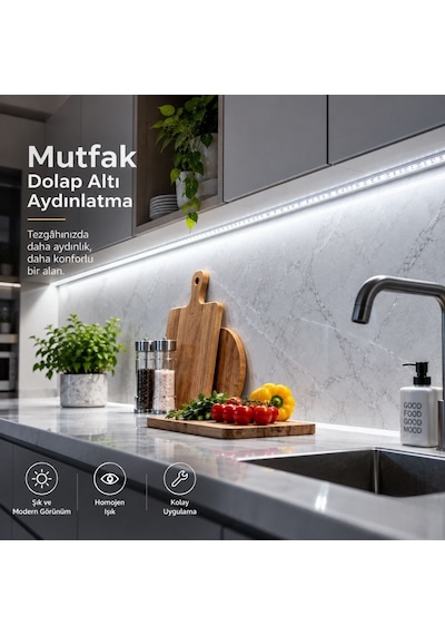Şerit Led Beyaz 220v Yüksek Parlaklık 120 Led/m Tak Çalıştır Fişli Anahtarlı Silikonlu İç/dış Mekan 30 Metre