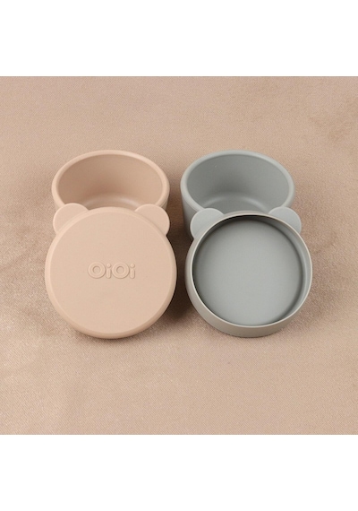 Oioi 01400007 Silikon Kapaklı Mini Kase 2li Bubble Bej - Gri