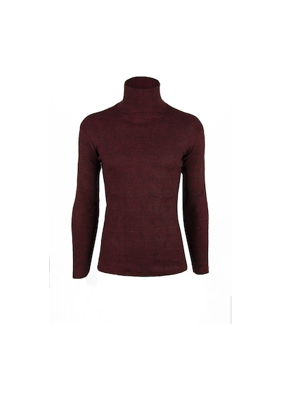 Erkek Bordo Kırçıllı Balıkçı Yaka Boğazlı Slim Fit Kazak Bordo