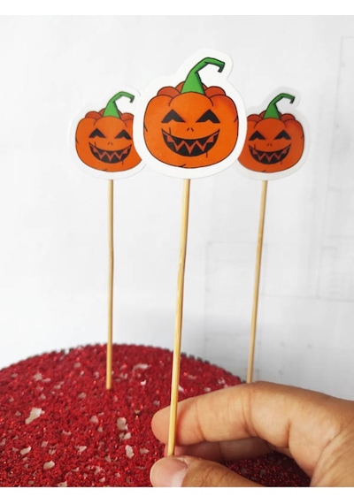 15 Cm Uzun Kürdan - 30 Adet Karton Bal Kabağı Kürdanı Turuncu - Hallowen Cadılar Bayramı Kürdanı