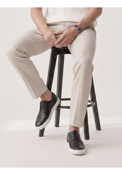 Cabani Siyah Hakiki Deri Erkek Oxford Sneaker