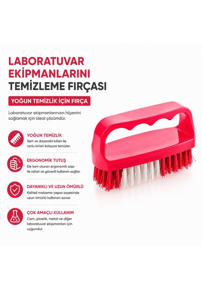 Laboratuvar Ekipmanlarını Temizleme Fırçası - Yoğun Temizlik İçin Fırça - Kırmızı