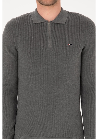 U.S. Polo Assn. Erkek Regular Fit Fermuarlı Gri Melanj Basic Kazak 50313685-VR086