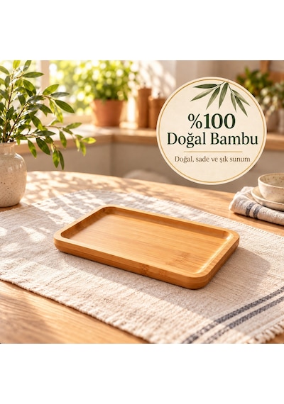 Emmy 18 Cm Dikdörtgen Bambu Sunum Tabağı Kahvaltılık Servis Tabağı Çok Renkli