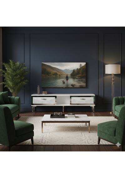 Tsa1503bs - Tunatv150 Tv Stand, Tv Sehpası Beyaz-sılver 150cm Beyaz-sılver