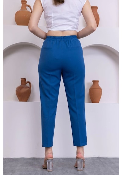 Lodmela Düğme Detaylı Beli Lastikli Bilek Boy Pantolon 351-indigo İndigo