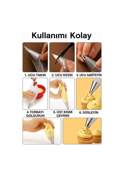 Busstier 50 Adet Tek Kullanımlık Krema Sıkma Torbası - Profesyonel Pasta Ve Tatlı Süsleme İçin Dayanıklı Glaz Diğer