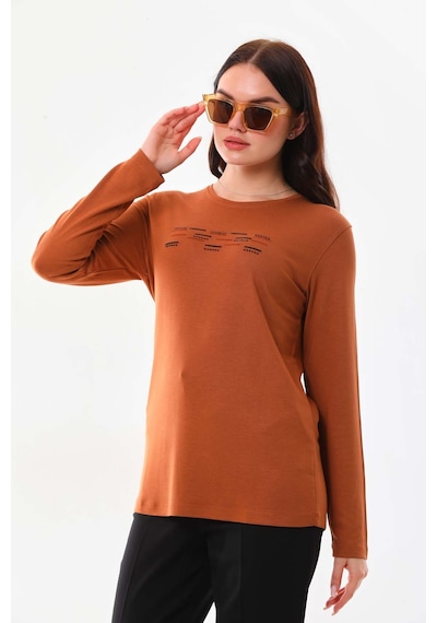 Sistas Kadın Taş Süsleme Detaylı Uzun Kol Bluz 23567 Camel