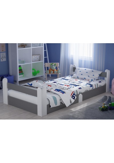 Montessori Karyola Beyaz-Antrasit 90x190 Yatak Uyumlu Oval Kesim Çocuk Yatağı Tlp-301