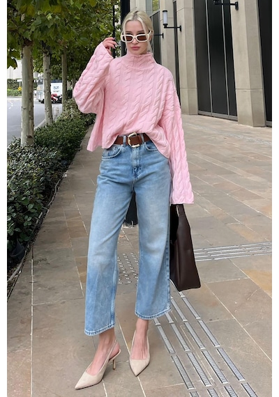 Madmext Pembe Balıkçı Yaka Örme Triko Kazak Mg2172 Pembe