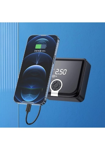 Büro Ev Ofis Arabası İçin Araç İçi Şarjlı Taşınır Powerbank Stil Oto Hava Kompresörü