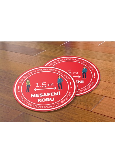 Letbil - Sosyal Mesafe Uyarı Folyo Stickeretiketi