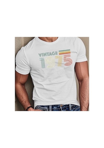 Caddemia Yaz  Moda Rahat Gevşek Vintage 1975 Mektup Baskılı Spor Yuvarlak Boyun Beyaz 2XL