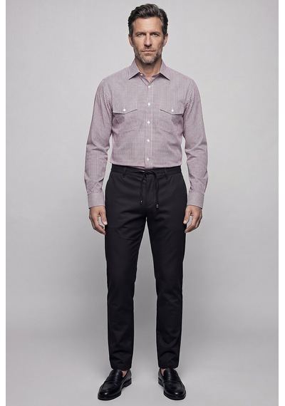 Bisse Kırmızı Regular Fit Cepsiz Uzun Yaka Gömlek Gmeks261049 C24