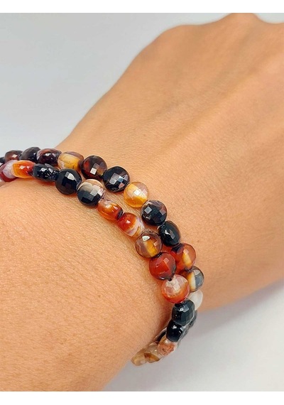 Akik Taşı Yassı Faset Kesim 6x4mm Unisex İkili Bileklik 42810 Çok Renkli