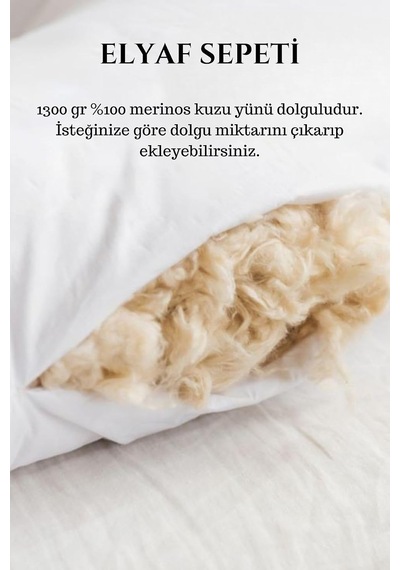 2'li%100 Doğal Organik Yün Yastık 50x70 Cm, Yün Dolgulu Uyku Yastığı, Beyaz Genel