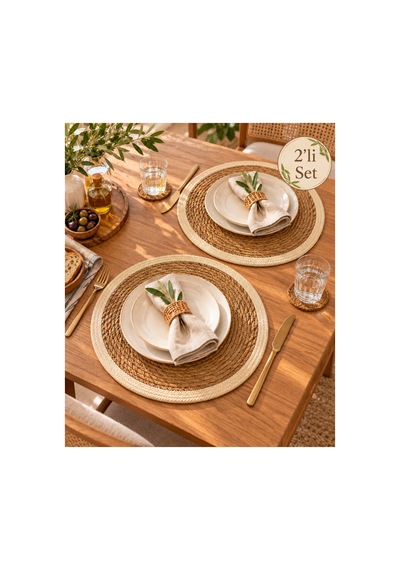 Hasır Amerikan Servis 2'li Set 32 Cm Yuvarlak Supla Doğal Sofra Sunum Bej - 928375789 Bej