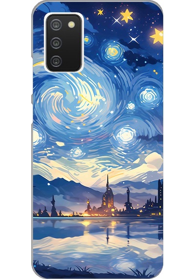 Samsung Galaxy A02s Uyumlu Yıldızlı Gökyüzü Ve Şehir Silüeti Baskılı Silikon Kılıf Renkli