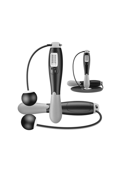 Çift Led Dijital Sayaçlı 4 Modlu Akıllı Çelik İp Atlama Fitness Kondsiyon Gri