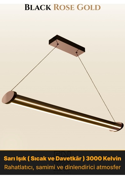 Mira Rose Gold Lineer Led Sarkıt Avize Kumandalı Dim Edilebilir Aşağı Işık Sarı Işık