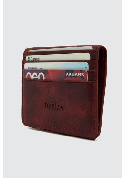 Deriza Hakiki Deri Vintage Mıknatıslı Cüzdan Bordo