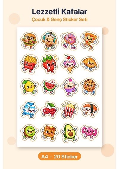 Lezzetli Kafalar 20 Adet Mini Yiyecek Sticker Çıkartma A4 Defter Etiketi Çok Renkli
