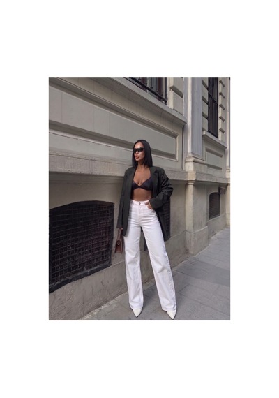 HLT Jeans Kadın Beyaz Yıkamalı Wide Leg Yüksek Bel Likralı Jean Kot Pantolon Jessica-2040