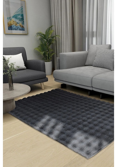 Aries Home Tavşan Tüyü Yumuşak Keçeleşmez Dekoratif Bubble İthal Kalite Post Halı Antrasit