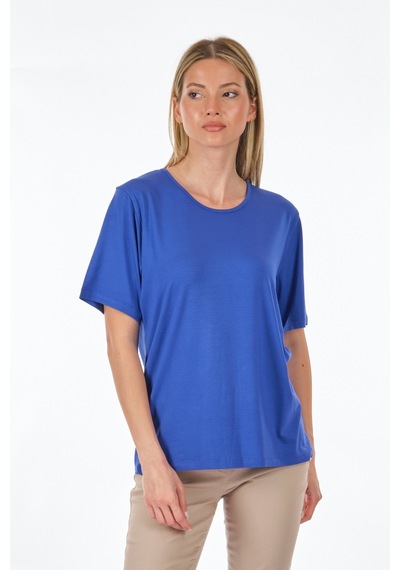 Desen Sıfır Yaka Saks Kadın T-shirt 23123786 001