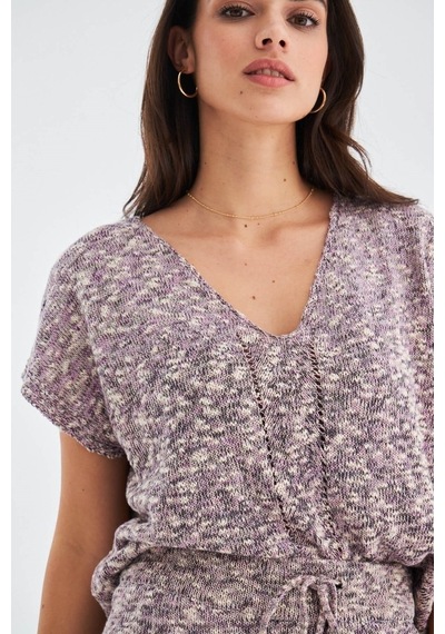 Peraluna Renge Blouse & Shorts Yazlık Viskonlu Kadın Triko Şort T Lila