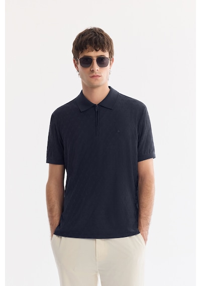 Avva Erkek Lacivert Kıvrılmaz Polo Yaka Fermuarlı Regular Fit T-shirt A61y1090