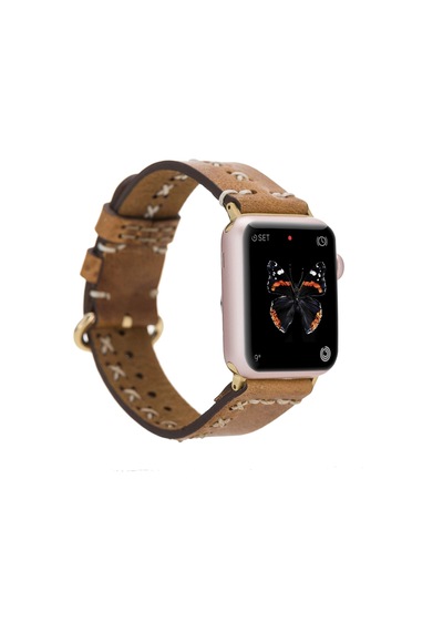 Apple Watch Uyumlu Deri Kordon 42-44-45mm Aqua V18 Taba Standart
