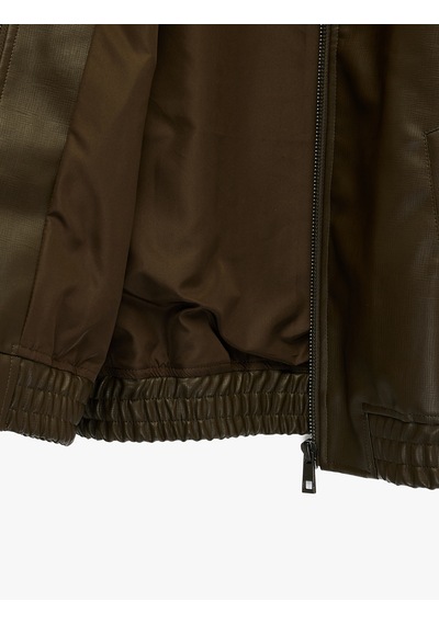 Koton Regular Fit Fermuarlı Cepli Kolej Yaka Bomber Suni Deri Ceket Haki 6sam20024hw