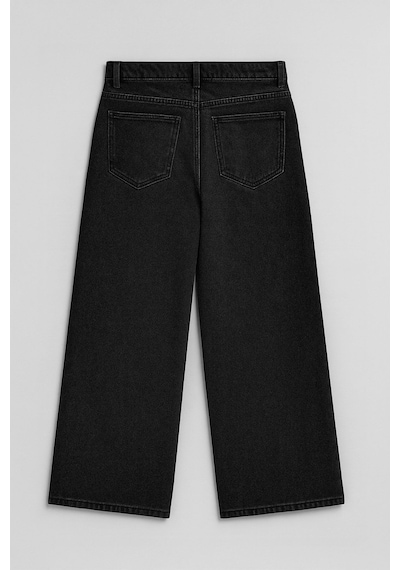 Kadın Siyah Yüksek Bel Wide Leg Jean Pantolon Siyah