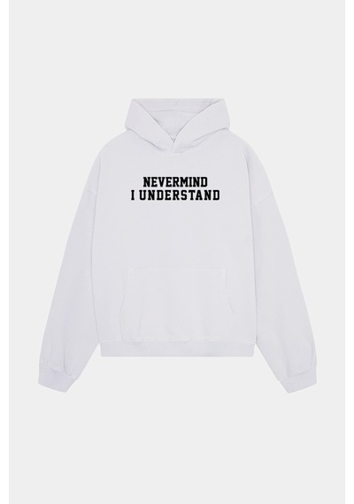 Unisex Kapüşonlu Sweatshirt - Nm Baskılı Oversize Hoodie Beyaz