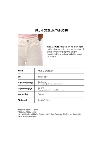 Itsbasic Kadın Kırık Beyaz 7s6-101 Mom Midi %100 Koton Denim Şort
