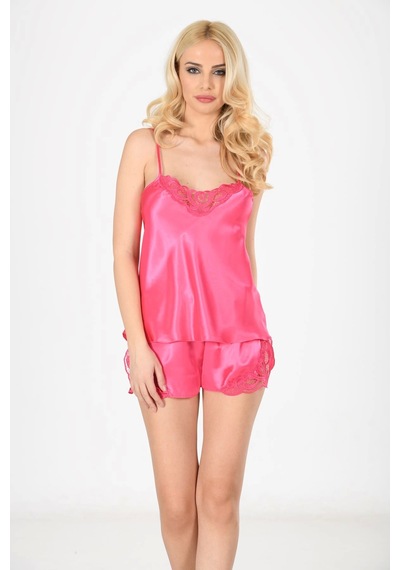 Fuşya Saten Babydoll Şortlu Takım - 279 Çok Renkli