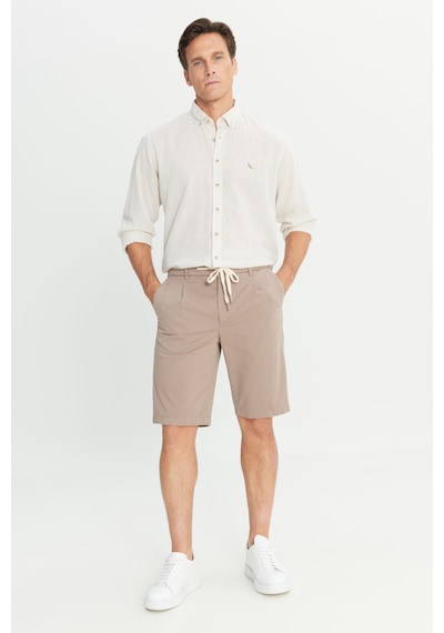 Ac&co Erkek Bej Pamuklu Slim Fit Beli Bağlamalı Yan Cepli Esnek Şort