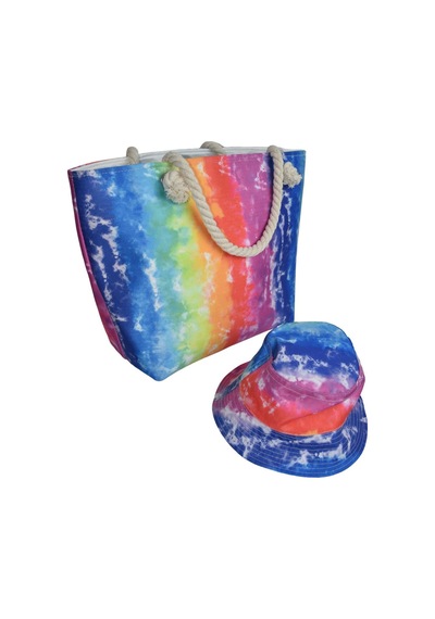 Gökkuşağı Şapkalı Plaj Çantası Renkli Renkli