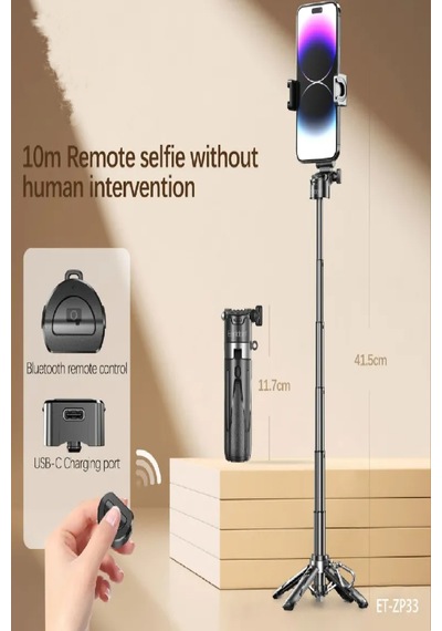 3'ü 1 Arada Taşınabilir Mini Tripod & Selfie Çubuğu Titreşim Önleyici Tripod Bluetooth Kumanda 43cm