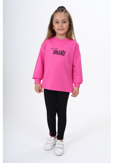 Toontoy Kids Toontoy Kız Çocuk Beauty Baskılı Taytlı Takım Fuşya