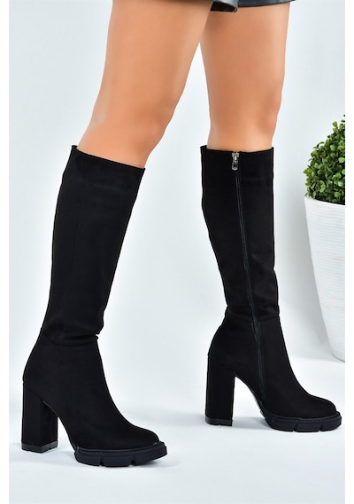 Fox Shoes Siyah Süet Yüksek Topuklu Kadın Çizme L282770102 Siyah