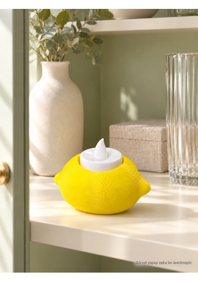 Limon Tasarımlı Tealight Mumluk 3d Baskı Dekoratif Tealight Mumluk Sarı
