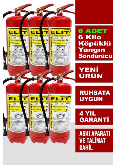 6 Kg Köpüklü Yangın Söndürme Tüpü Askı Aparatı + Talimat Dahil Ruhsata Uygun 6'lı Paket